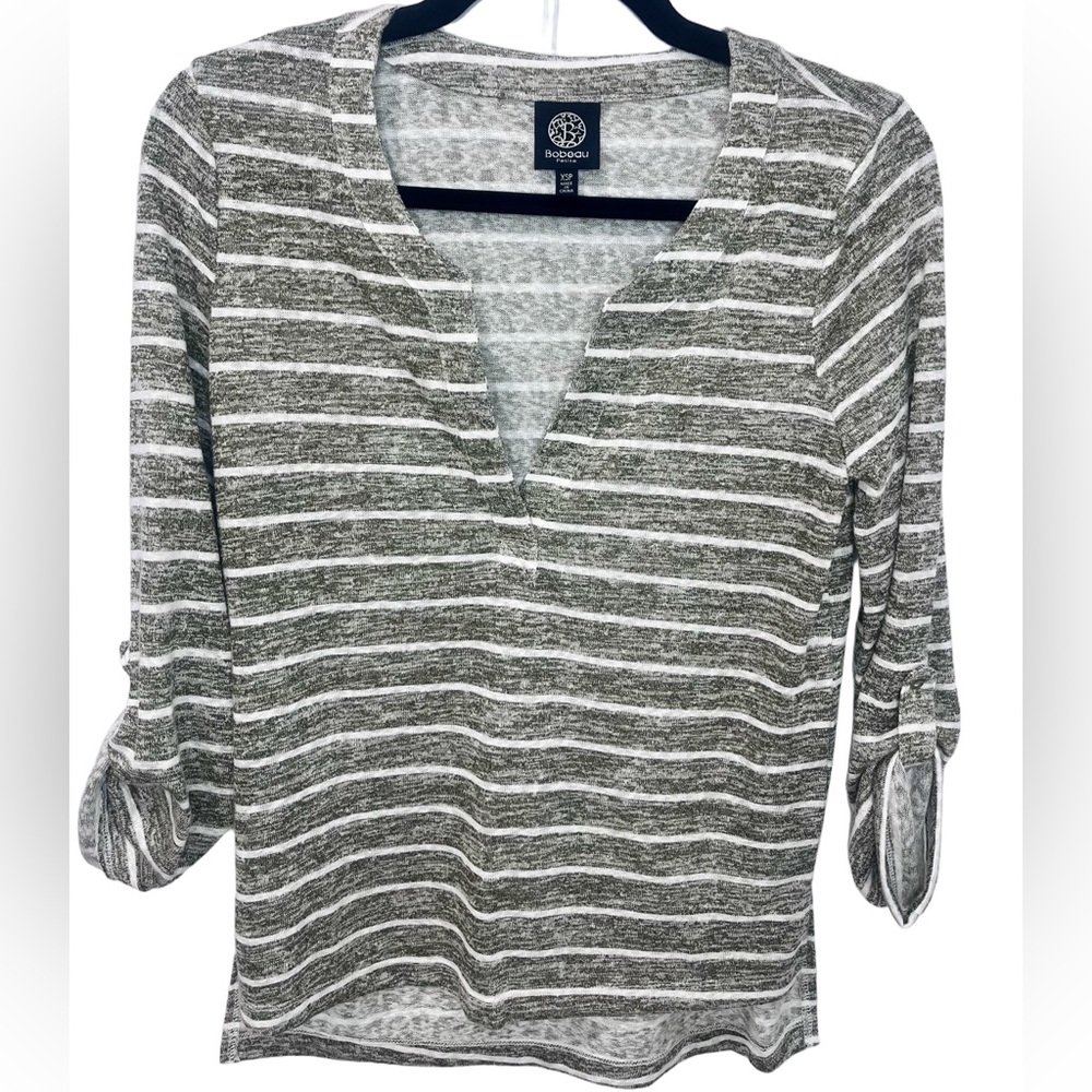 Bobeau• Women’s Olive and White Striped Knit Top XS NWOT